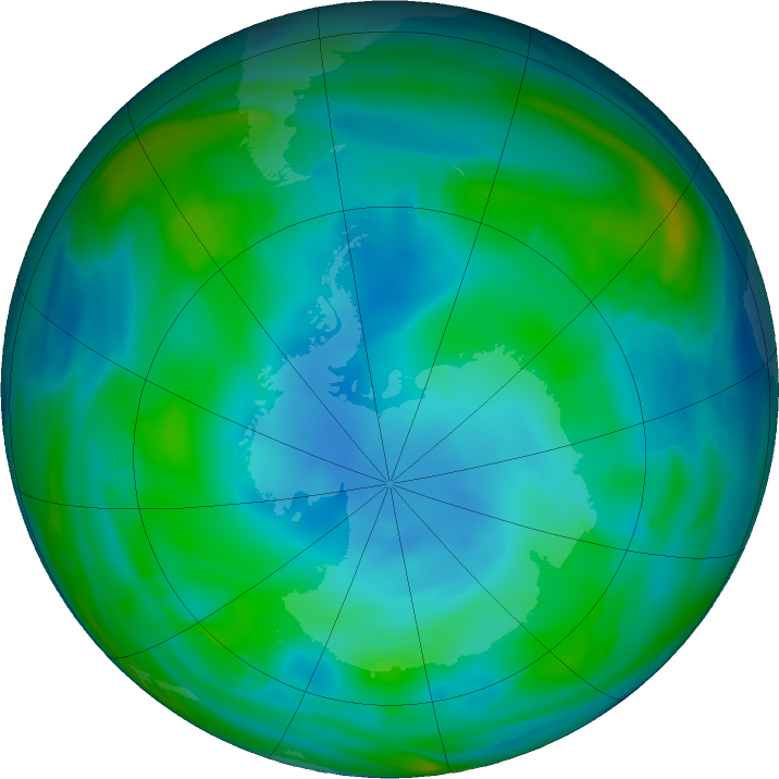 Antarctic ozone map for 21 June 2021